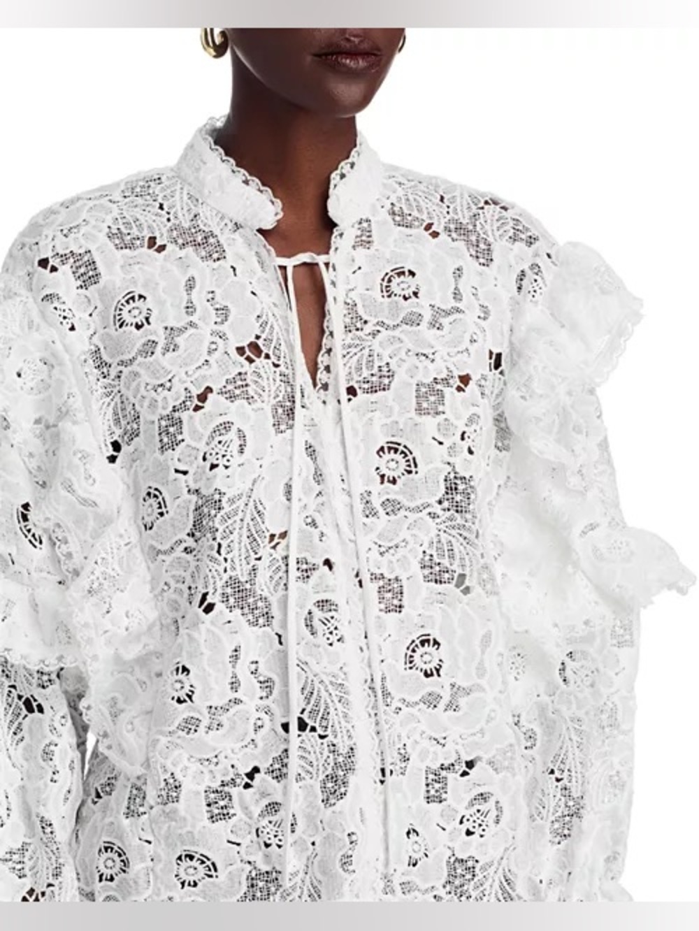 White Lace Ruffle Blouse - Elegant Women's Top - Picture 2 of 8